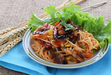 Chinese food, assorted vegetable with Fried rice noodle