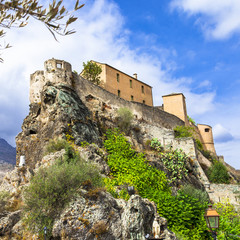 Obraz premium Corte - impressive medieval town in Corsica, view with citadel