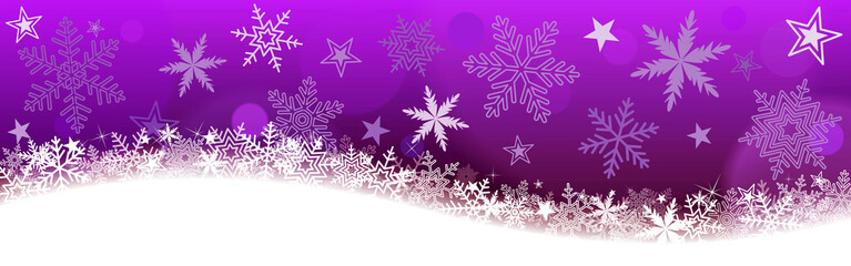 Fototapeta na wymiar Bannière violette Noël avec vague de neige