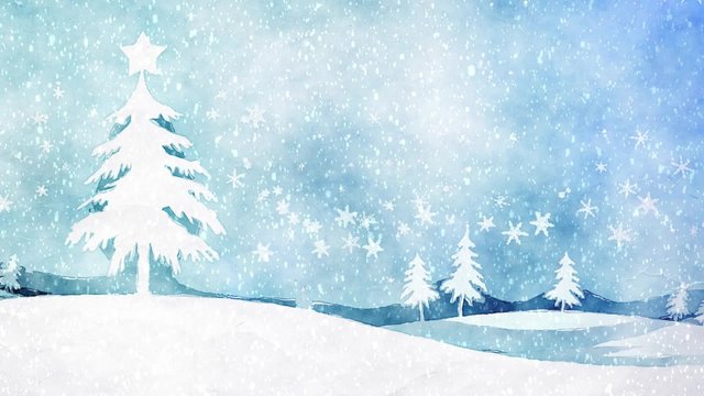 blue water color christmas holiday motion background with snowfall