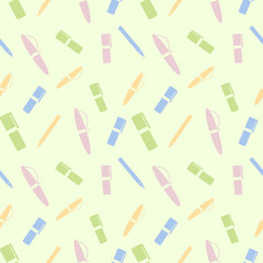 Seamless vector pattern, light pastel colorful chaotic background with stationery