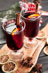 Mulled wine with cinnamon and orange