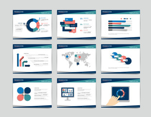 9 presentation business templates. Infographics for leaflet, poster, slide, magazine, book, brochure, website, print. - obrazy, fototapety, plakaty