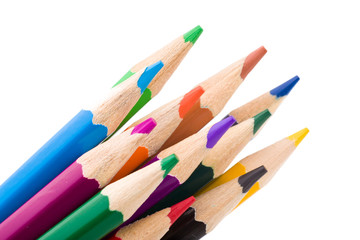 Fototapeta premium Many different colored pencils on white background