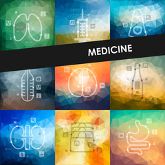 medicine timeline infographics with blurred background