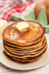 High pile of delicious pancakes