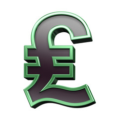 Pound sign from black with green shiny frame alphabet set, isolated on white. Computer generated 3D photo rendering.
