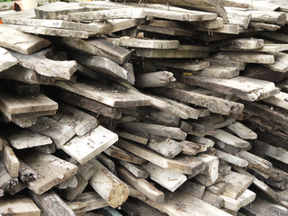 Pile of old wood plank