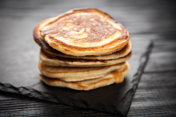 High pile of delicious pancakes