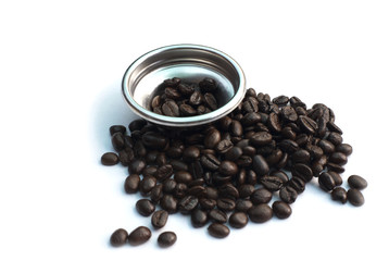 Coffee beans with basket white background
