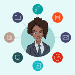 Favorite tools for working managers and business analysts. Infographic about office work - cloud computing and sharing documents