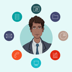 Favorite tools for working managers and business analysts. Infographic about office work - cloud computing and sharing documents