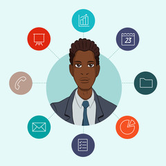 Favorite tools for working managers and business analysts. Infographic about office work - cloud computing and sharing documents