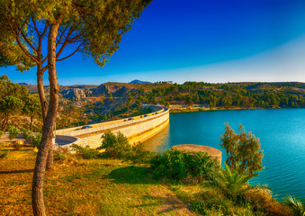 Fototapeta na wymiar the Marathonas dam at Marathonas lake near Athens in Greece. HDR processed
