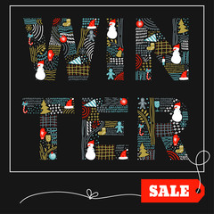 Winter doodle sale card.