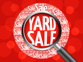 YARD SALE word cloud with magnifying glass, business concept