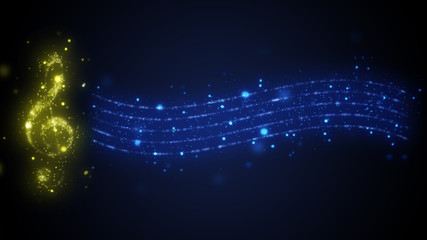 Fototapeta premium illustration of treble clef and pentagram on blue background 