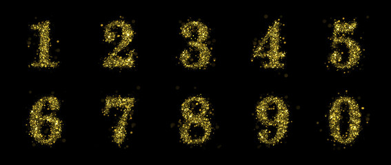Sparkling golden glitter sequins numbers set 0 to 1