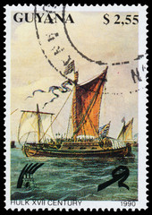 Stamp printed in Guyana shows Hulk Ship
