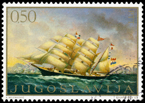 Stamp printed in Yugoslavia shows Ship Painting