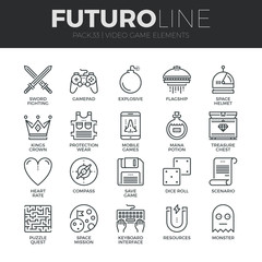 Video Game Elements Futuro Line Icons Set © bloomicon