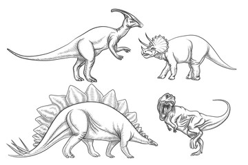 Dinosaurs vector set. Hand drawn illustration