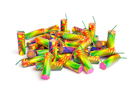 Heap of colorful firework isolated on white background