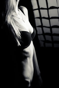 black and white picture of sexy beautiful girl silhouette with perfect fit body
