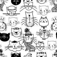 Hand drawn funny cats pattern
