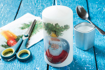 Decoupage candles for Christmas design - obrazy, fototapety, plakaty