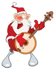 Foto op Canvas  Illustration of a Cute Santa Claus and a Banjo. Cartoon Character © liusa
