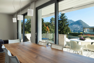 Interior, dining room with wooden table