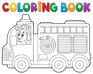 Papier Peint photo autocollant Pour enfants Livre de coloriage camion de pompier thème 2