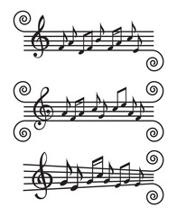 monochrome illustration of music notes on stave