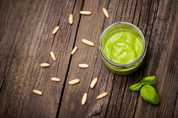 Diy homemade rocket basil pesto