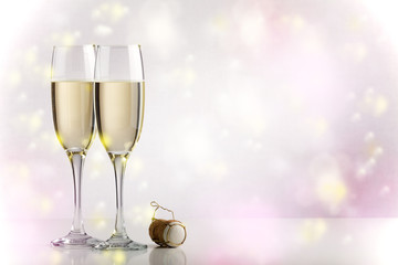Two champagne glasses with copy space