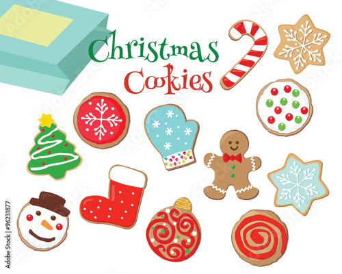 &quot;Drawing of colorful Christmas cookies isolated in white.&quot; Stockfotos