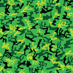 Seamless forest green, lime and black colored military camouflage pattern for forest disguise - Vector and illustration