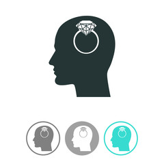 Human profile with diamond ring vector icon.