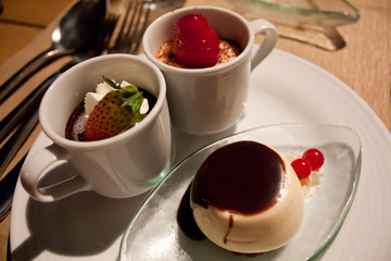 dessert on dish. restaurant meals