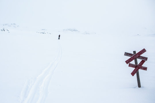 Hiking Signs in the Wintertime on the Kungsleden in Sweden