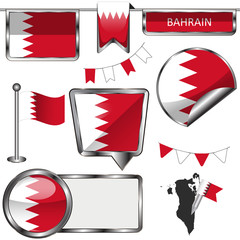 Obraz premium Glossy icons with flag of Bahrain