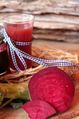 Fresh juicy beetroot and juice.