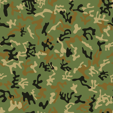 Seamless green, brown and black colored military camouflage pattern for land and forest disguise - Vector and illustration