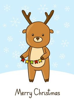 Christmas card with cartoon deer