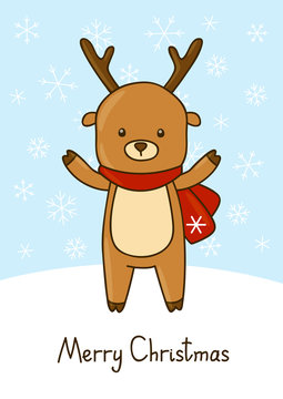 Christmas card with cartoon deer