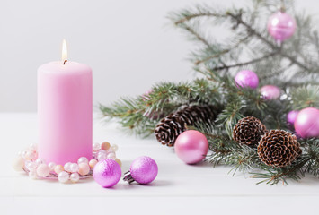 Christmas decoration with candles over white background