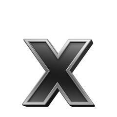 Obraz premium One lower case letter from black with silver shiny frame alphabet set, isolated on white. Computer generated 3D photo rendering.