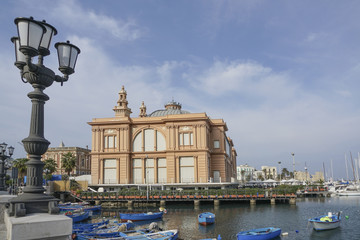 BARI, ITALY, NOVEMBER 15, 2015: Fishermen boats are anchoring inside port of Bari in Italy.