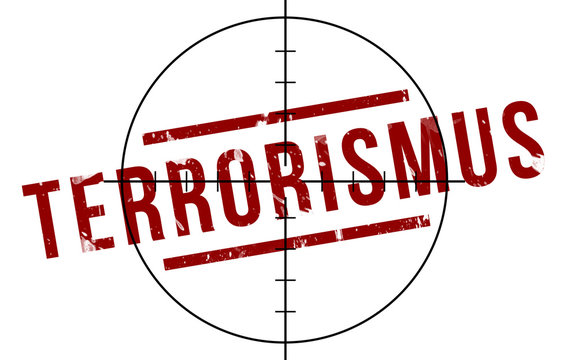 Terrorismus Schriftzug mit Fadenkreuz